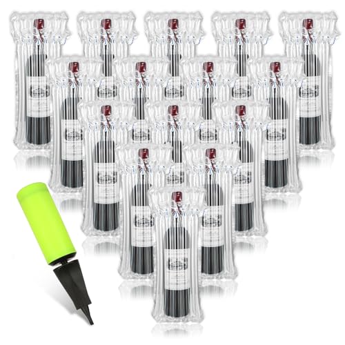 APACALI 50 Pack Wine Bottle Protector, Air Column Cushion Wine Bags, Wine Bubble Wrap Bags, Wine Bottle Packaging Bag with 1 Pump, Bottle Protectors for Travel, Safe Packaging, Transportation