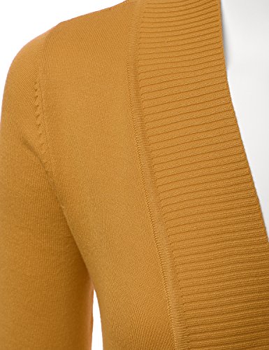 LALABEE Women's Open Front Pockets Knit Long Sleeve Sweater Cardigan-Mustard-L - Thumbnail 4