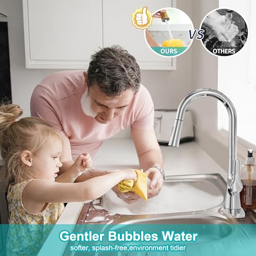 Kitchen Faucet with Pull Down Sprayer, Polished Chrome Kitchen Sink Faucet 1 or 3 Hole, High Arc Single Handle Spot Resist Stainless Steel Kitchen Faucets for Farmhouse Camper Laundry Rv Bar - Image 5