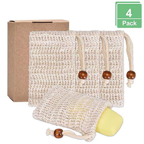 Lot de 4 sachets de savon, 100 % en sisal naturel, restes de savon bio durables, filet de savon sans plastique pour exfoliation du corps Cover