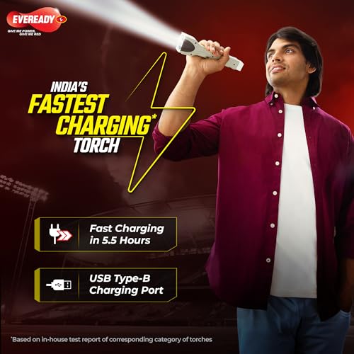 Image of Eveready Trishul DL141, Rechargeable 3-in-1 Emergency Led Torch + Sidelight + Tail Light, Rugged Angular Design, Type B /Micro USB Charging, 360 Illumination, Powered by BIS Certified Li-Ion Battery