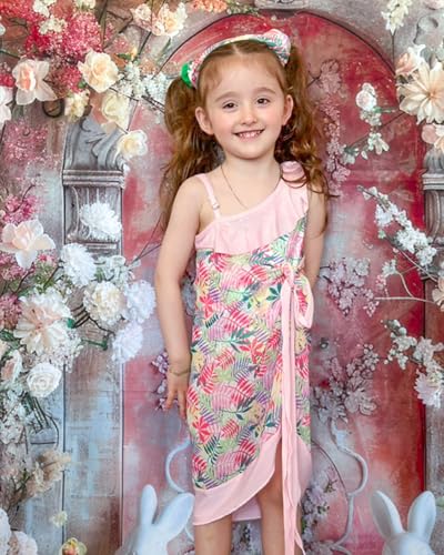 Image of HINTINA Toddler Girl One Piece Ruffle Swimsuit with Cover Up Skirt Bathing Suit Swimwear 2-7Y