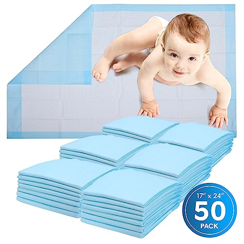 Healqu Disposable Baby Changing Pad Liners – 50 Pack, Super Soft, Absorbent and Waterproof – Mess-Free Baby Diaper Changes on Every Surface – 17×24 Inches