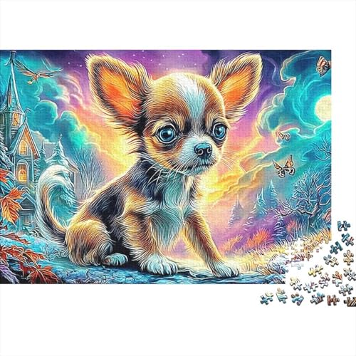 Rompecabezas de 1000 piezas sostenible para adultos con diseño de perro Chihuahua colorido