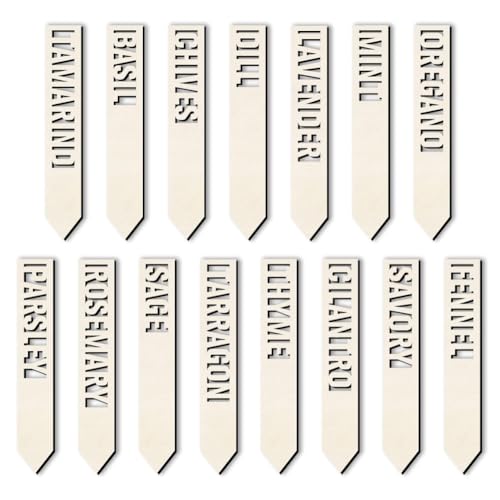arricraft 15 pcs etiquette potager en Bois pour Plantes et Herbes 15 Styles Panneaux de Jardin en Bois avec Mots Creux Aneth Sage Plantes Étiquettes pour Intérieur Extérieur Pot de Graines Herbes