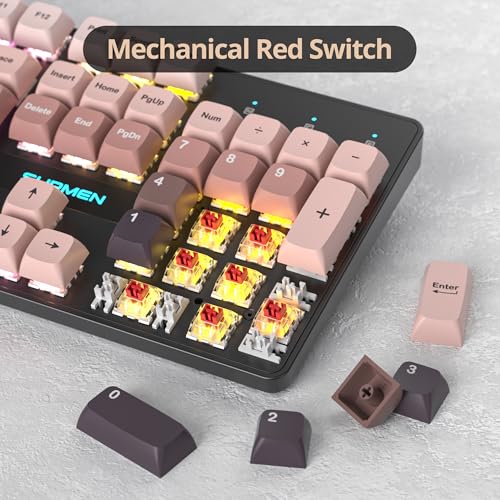 Image of Full Size Mechanical Keyboard, Creamy Keyboard with Number Pad, 104 Keys Wired Gaming Keyboard with Red Switch, RGB Backlit for PC Laptop