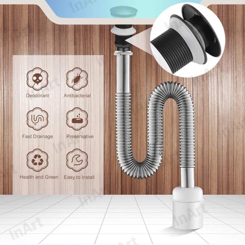 Image of InArt Black Pop-up Brass Waste Coupling for Wash Basin, 5 Inch Full Thread, 32 mm Bathroom Sink Drain Outlet Fitting, Easy Install