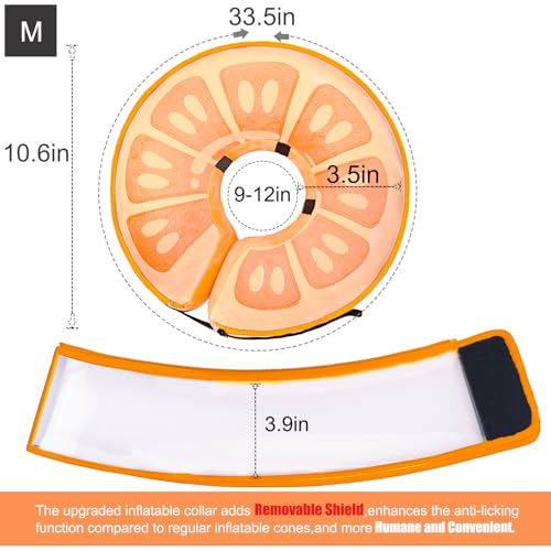 Image of Inflatable Dog Cone Collar for Large Medium Small Dogs, Soft Dog Donut Collar Adjustable Recovery Cone for Pets After Surgery, Extra Enhanced Anti-Licking Guard Shield for Pets (Medium, Orange)