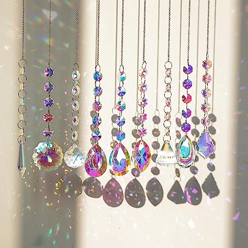 H&D HYALINE & DORA 9 Stück Kristall Regenbogen Sonnenfänger, hängende Glasprismen, Regenbogen Maker, Sonnenfänger für Fenster, bunter Anhänger für Heimdekoration