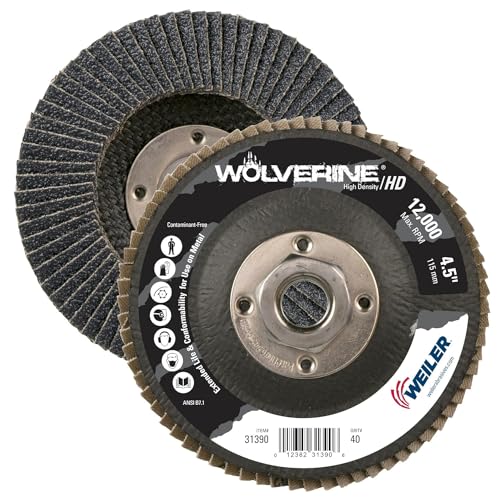 Image of Weiler 31390 Wolverine 4-1 /2 inch x 5 /8 inch-11 UNC NUT Abrasive Flap Disc, 40 Grit Zirconia Alumina, Flat Type 27, Phenolic Backing, High Density (Pack of 10)