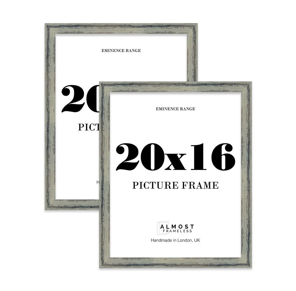 20x16" Distressed Green Picture Frame - Rustic Wood Industrial Effect Photo Frame for Wall Display, Ideal for Posters, Prints & Home Dรฉcor, Wall Hooks, 32mm Edge - 2 Pack โ image 1