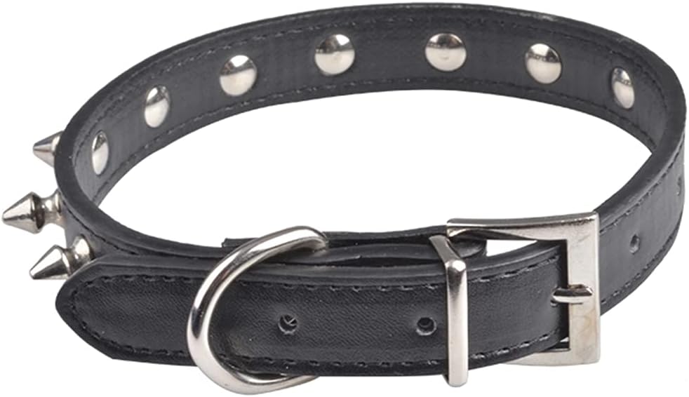 Vikano Adjustable Microfiber Leather Spiked Studded Dog Collars with Bells Gift for Small Medium Large Pets Like Cats/Pit Bull/Bulldog /Pugs (Black, M (Length 31-40cm/Hole Spacing 2cm))