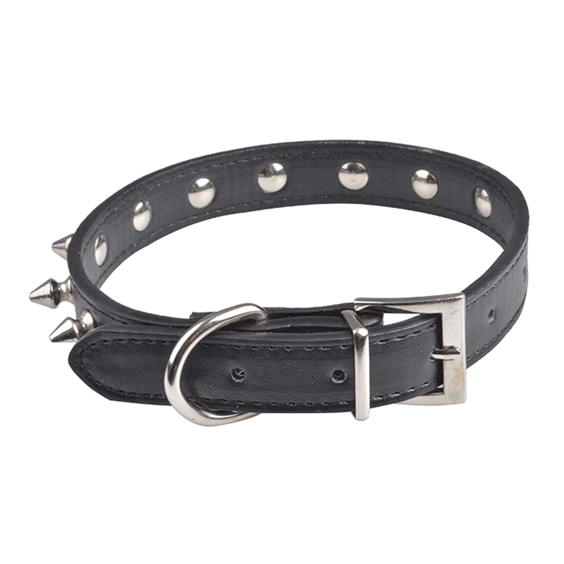 Vikano Adjustable Microfiber Leather Spiked Studded Dog Collars with Bells Gift for Small Medium Large Pets Like Cats/Pit Bull/Bulldog /Pugs (Black, M (Length 31-40cm/Hole Spacing 2cm))