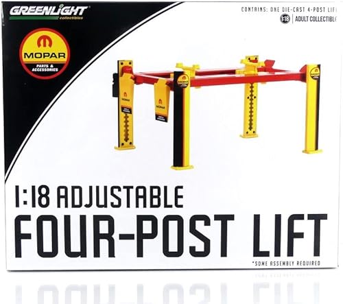 Greenlight 13649 - Elevación ajustable de cuatro postes en negro y amarillo para modelos de automóviles fundidos a presión a escala 118