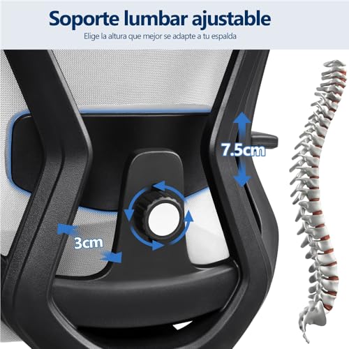 Miniatura 5 de Yaheetech Silla Escritorio De Oficina Ergonomica Sillon Despacho Con Respaldo Bloqueable Entre 90 Y 130 Silla Soporte Lumbar Ajustable Malla Transpirable Para Oficina Estudio Gris