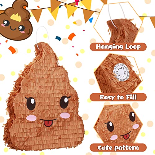 Poop Pinata Bundle 16 Inches Tall Happy Poop Emoticon Pinata With Blindfold And Bat And Confetti For Birthday Party Decorations Kids Poop Birthday Supplies Poop Party Favors #TOP3