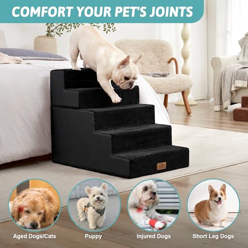 Image of COZY KISS Dog Stairs for Small Dogs, 5 Step Pet Stairs for Beds & Couches
