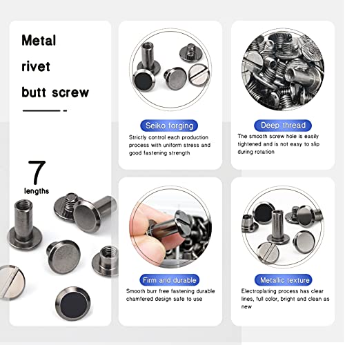 90 Sets Chicago Screws Assorted Kit, 6 Sizes Of Round Flat Head Leather Rivets Metal Screw Studs For Diy Leather Craft And Bookbinding (M5 X 4, 5, 6, 8, 10, 12) (Black) #TOP3