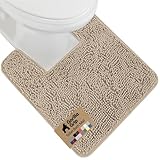 GORILLA GRIP Plush Absorbent Shaggy Chenille Bath Rug Mat for Square Toilet Base with Rubber Backing, Machine Washable Rugs, Soft Microfiber Contour Mats for Toilets, Bathroom Decor, Gray Beige
