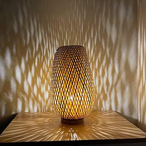 GUANSHAN Woven Bamboo Table Lamp Bamboo Woven Decorative Table Lamp Decorative Light Table Lighting Pure Natural Bamboo for Bedroom & Living Room, Style 2