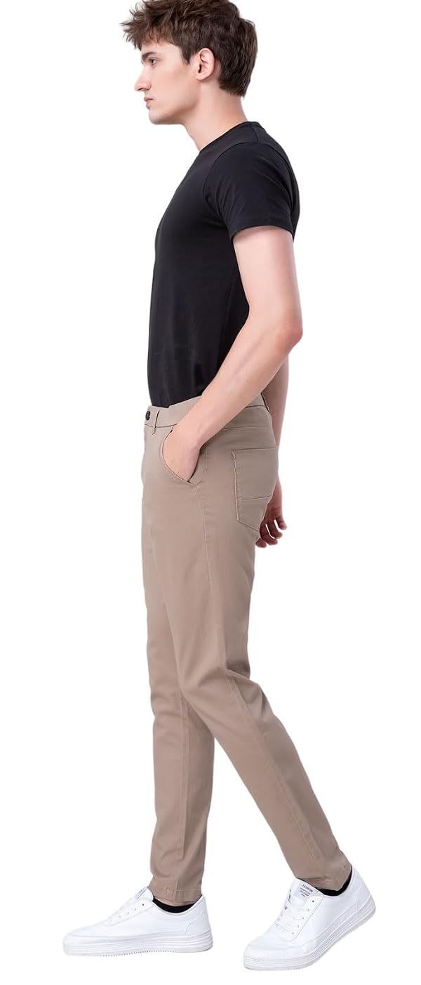 Plaid&Plain Men's Skinny Stretchy Khaki Pants Slim Fit Tapered Slacks Taupe by Plaid&Plain - Used condition - Image 4