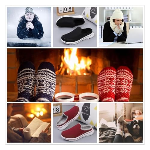 Men's Comfortable Fleece Warm Sports Sandals - Slip-On Non-Slip Thick Indoor/Outdoor House Shoes with Arch Support(Black,37 EU)3