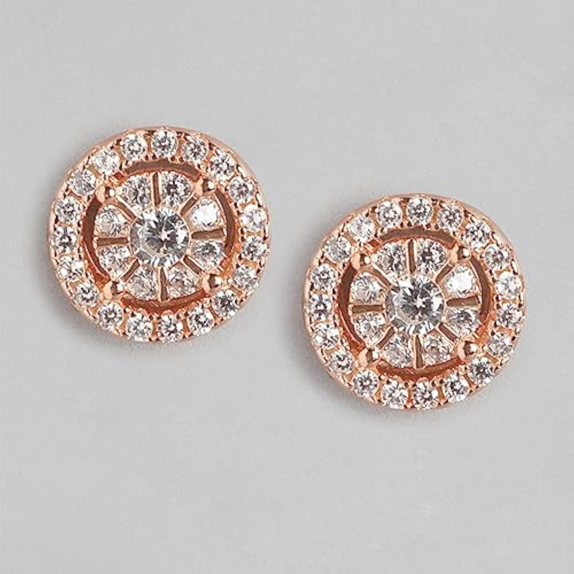 925 Silver Floral CZ Rose Stud Earrings