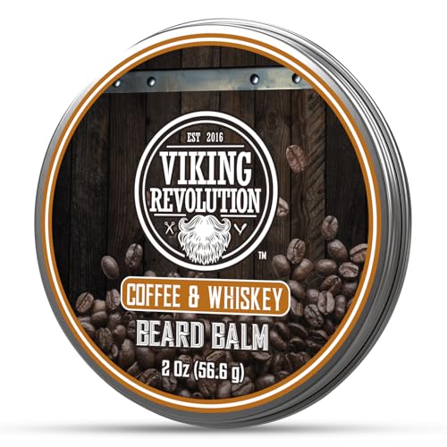 Viking Revolution Coffee Whiskey Beard Balm for Men - Beard Butter for Men with Argan Oil and Jojoba Oil Softener and Moisturizer Styling Balm (1 Pack, 2oz)