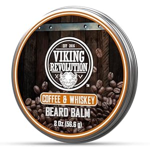 Viking Revolution Coffee Whiskey Beard Balm for Men – Beard Butter for Men with Argan Oil and Jojoba Oil Softener and Moisturizer Styling Balm (1 Pack, 2oz)
