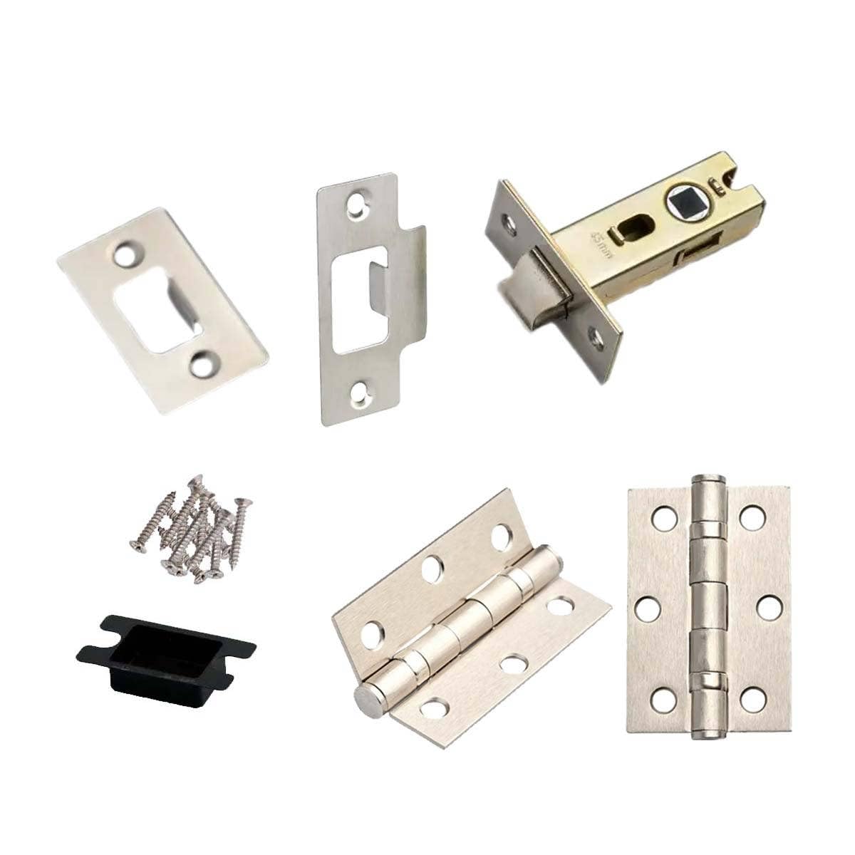Hardware Solutions - Tubular Latch 64mm and Ball Bearing Hinges 76mm - Premium Design - Satin Stainless Steel - Fixings Included