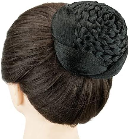 IMISSU Braided Chignon Dancer Hair Cover Donut Hairpieces Scrunchies Women Hair Buns Wig Updo for Wedding Party (M2 Black)