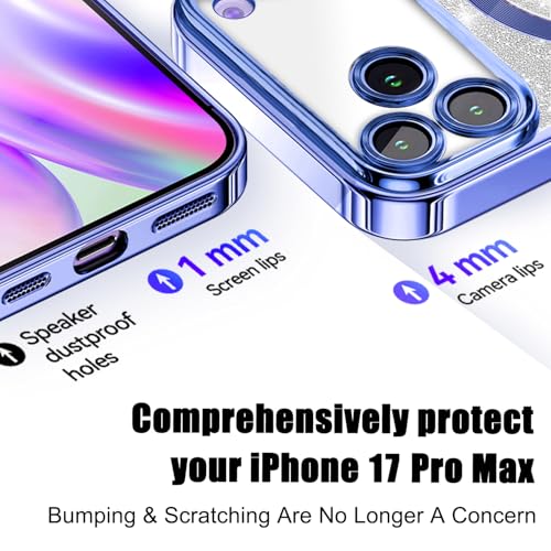 Image of Misscase for iPhone 17 Pro Max Case Compatible with MagSafe,Built-in Camera Lens Protector Full Protection Soft TPU Anti-Scratch Anti-Fingerprint Magnetic Glitter Slim Case Cover 6.9 inch Blue