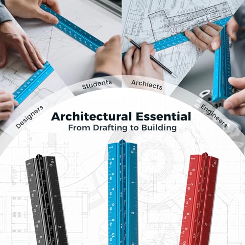 Dreikantmaßstab – 12 Zoll Imperial, Aluminium, Ideal für Architekten, Ingenieure, Architekturstudium - ：1-1/2、1、3/4、3/8、3/16、3/32、1/2、1/4、1/8、3、16