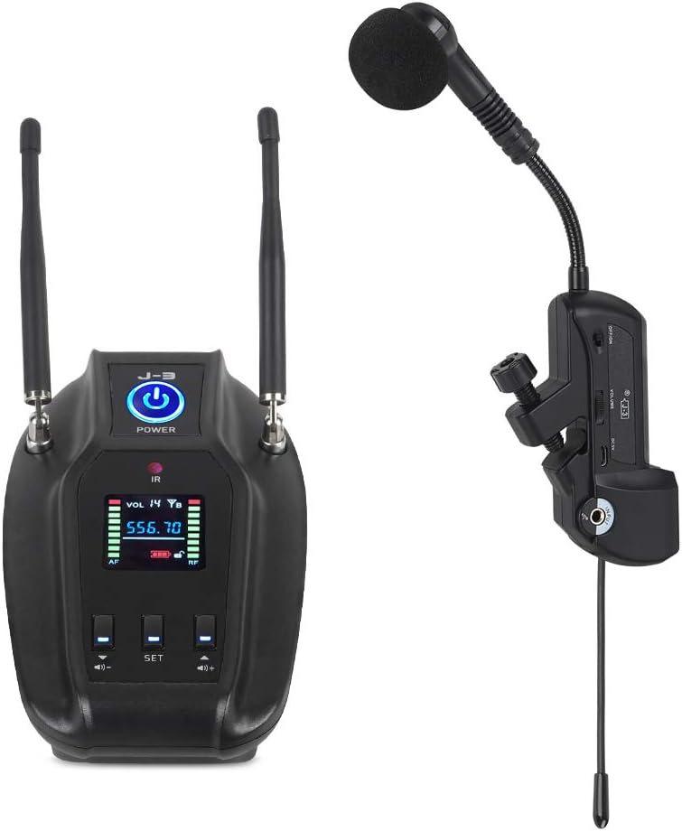 XTUGA J-3 Professional True Diversity UHF Instrument Microphone Wireless Transmission System for Saxophone Transmitter Receiver 492ft Transmission Range,Plug and Play