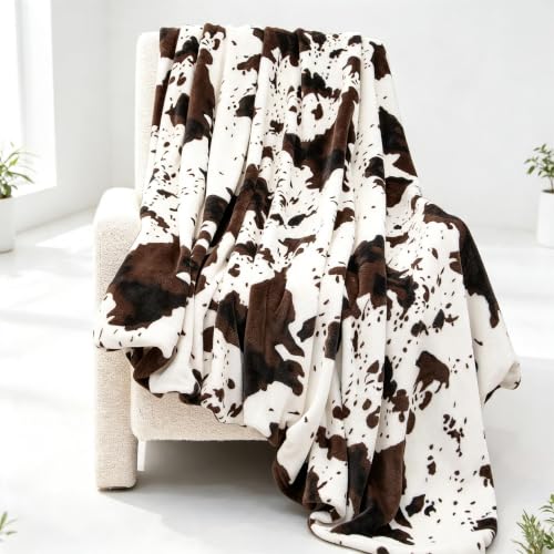 GEULAY Cow Print Blanket, Brown White, 50x60 Inch