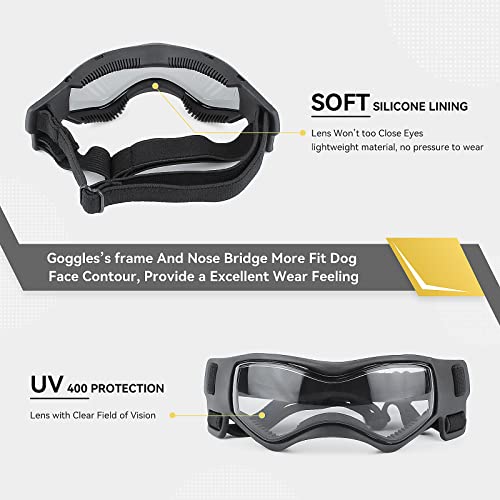NAMSAN Hundebrille für Kleine Hunde UV-Schutz Hunde Sonnenbrille mit Einstellbar Gummiband Winddichte Hunde Motorradbrille-Schwarz