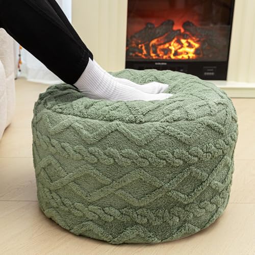 Poofieotto Round Pouf Ottoman Stuffed 20x12 Inches Floor Pouf Chair for Living Room Bedroom Modern Foam Pouf Ottoman Foot Rest for Couch Home Decor Pouffe Sage Green by Poofieotto - Image 6