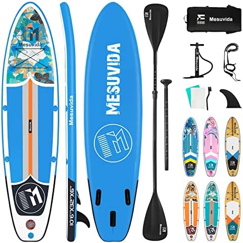 Mesuvida Inflatable Paddle Boards, 10,6ft SUP Stand Up Paddleboarding 6P-Free PVC with Adjustable Twin Paddle, Dual Action Hand Pump Paddle Boards for Adults