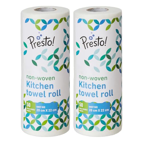 Amazon Brand - Presto! Non-Woven Reusable Kitchen Towel Roll | 50...