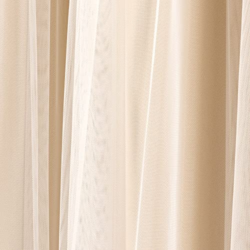 Best Home Fashion Set Of 2 Lace Tulle Overlay Thermal Insulated Solid Blackout, Stainless Steel Nickel Grommet Window Panels For Bedroom, Living Room, Dining Room - 52" W X 96" L, Beige #TOP5