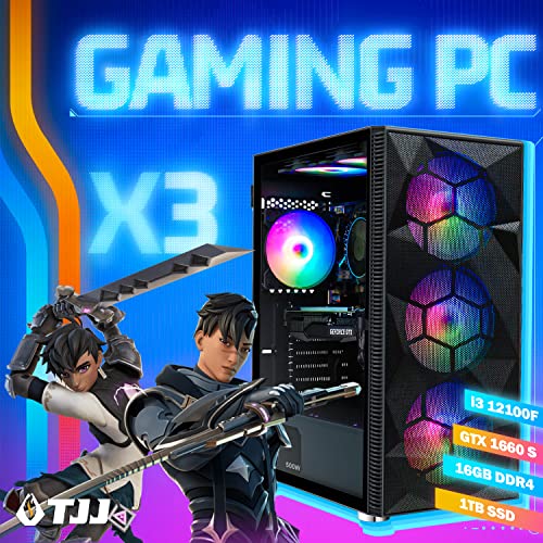 Tjj X3 Gaming Computer Pc Desktop - Intel Core I3-12100F (Beat I7-8700), Nvidia Gtx 1660 Super 6Gb, 16Gb Ddr4 3200, 1Tb Ssd, Vr Ready, Wifi 6E, Rgb Keyboard & Mouse & Speakers, Win 11 Pro #TOP1