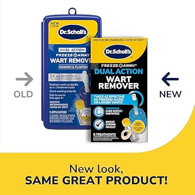 Dr. Scholl's Dual Action Freeze Away Wart Remover, 8 ct Twice as Effective as Freezing Alone on Larger Warts, Fast-Acting Treatment for Common and Plantar Wart Removal, Safe to Use on Kids Ages 4+