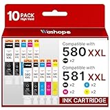 Washope Cartouche 580 581 XXL Compatible Cartouche d'encre pour Cartouche Canon 580 581 PG580 CLI581XXL pour Canon TS8150 TS6150 TS8250 TS6151 TR8550 TR7550 TS8151 TS9150 (10 Pack)