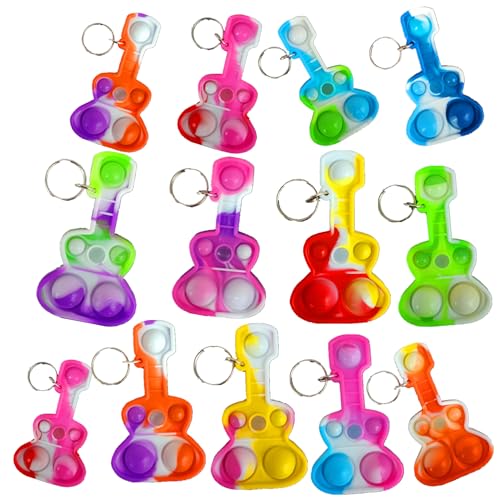 Pbolmpop 20 pcs Bulk Guitar Pop It Fidget Keychain Stress Relief Silicone Toy Kids Key Charm