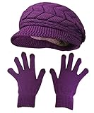 HINDAWI Winter Hat and Gloves For Women Knit Warm Snow Ski Outdoor Caps Touch Screen Mittens Purple