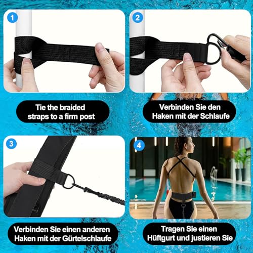Pool Schwimmgurt für Kinder Erwachsene,4-7.5M Schwimmtrainer Schwimmseil mit Einstellbare Schwimmwiderstand Gürtel,Increases Strength and Endurance perfekte Alternative zur Gegenstromanlage