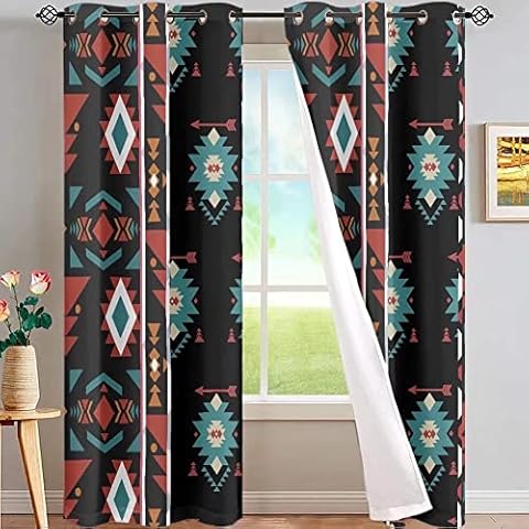 GOSTONG Ethnic Aztec Geometric Window Curtain Panels Living Rooms Nursery Bedrooms Curtains Thermal Blackout Curtains Set of 2 Pieces Window Drapery Panel Cover
