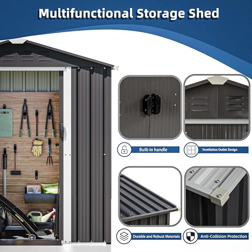 Image of JYQAQA 6x4 FT Outdoor Storage Shed,Waterproof Metal Garden Sheds with Lockable Double Door,Weather Resistant Steel Tool Storage House Shed for Garden,Patio,Lawn, Gray
