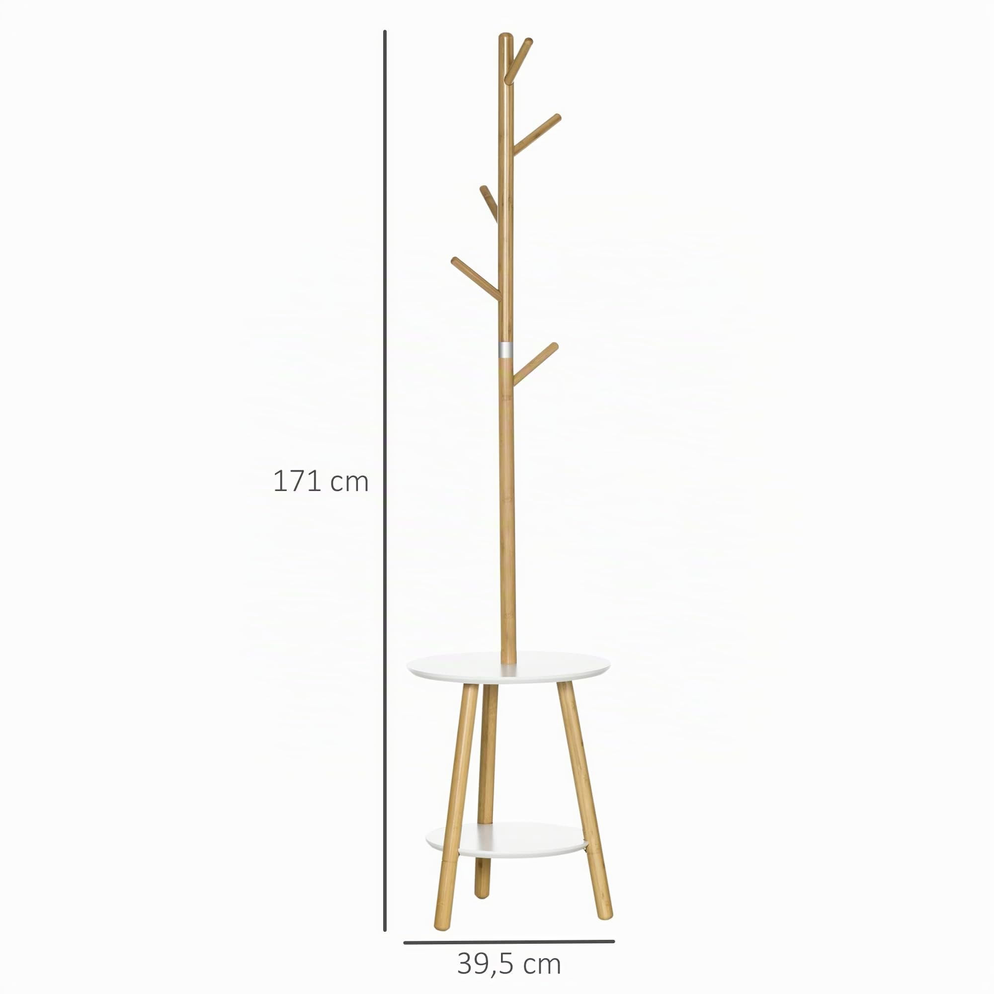 HOMCOM Perchero de Pie de Bambú 2 en 1 5 Ganchos 39,5x39,5x171 cm Natural