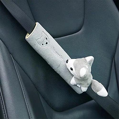 Image of Katutude Car Seat Belt Cushion Car Seat Belt Strap Cover, Cute Animal Plush Shoulder Strap Pad Seat Belt Cover Adjustable Super Soft Belt Protector for Kids Adults, Gray Fox